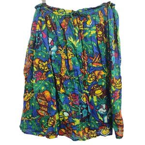 Vintage 80s East Bay Gear Womens Midi Skirt Large Zoo Animals Retro Artsy